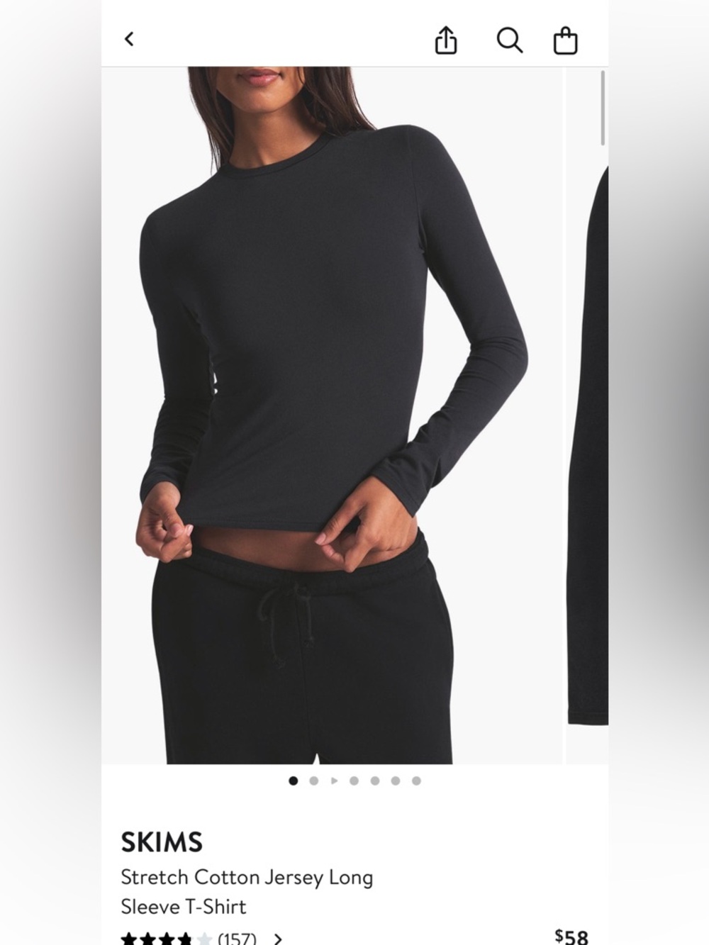 SKIMS Black Long-Sleeve Mock Neck Top - Fitted cropped Size large